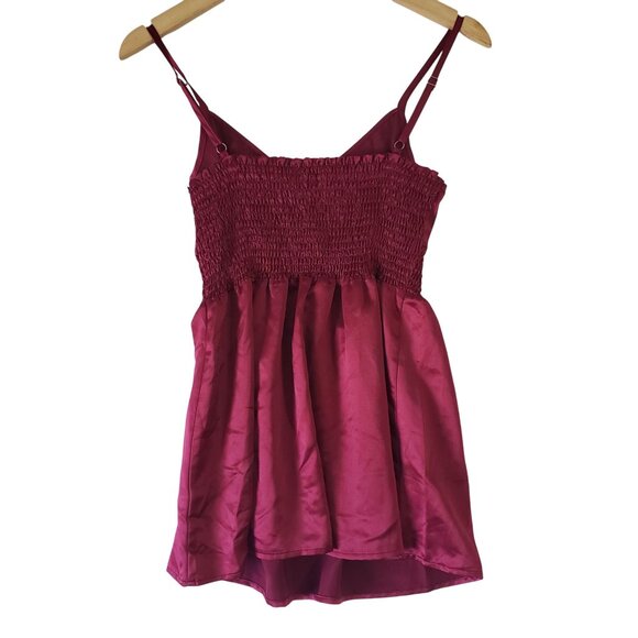 Mixit Womens Red Satin Smocked Strappy Top Size M Y2K Dark Romantic Coquette - Picture 2 of 5
